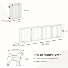 two white dog gates with measurements for each gate and the width is shown below them