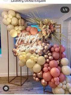 balloons are arranged in the shape of a happy birthday sign