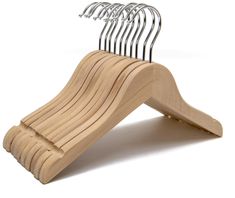 a wooden hanger with six clips on it