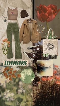 a collage of various items including clothing and flowers