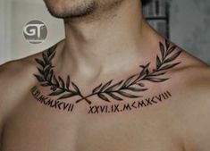 a man's chest with roman numerals and an olive branch on it