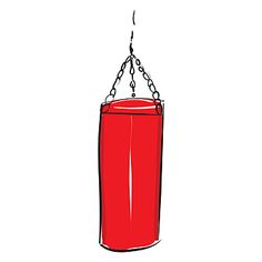 a red punching bag hanging from a chain