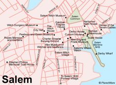 a map of salem showing the location of many attractions