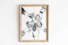 a painting hanging on the wall with people holding wine glasses and champagnes in their hands