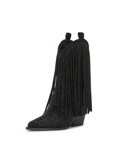 PRICES MAY VARY. Faux Suede Material Boot - Mid-Calf Zipper Closure Rhinestone Fringe, Black Cowboy, Denim Boots, Western Boots Women, Western Booties, Cowboy Style, Cowboy Western, Suede Material, Black Booties