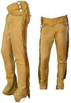 #ad Top Rated Men Native American Western Soft Buckskin Buffalo Ragged Leather Pants, Men's Clothing