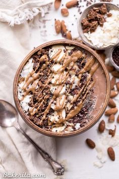 a bowl filled with ice cream and chocolate