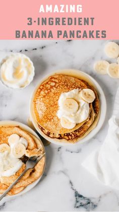 This healthy 3-Ingredient Banana Pancake Recipe is the best - so simple and packed with protein. It's easy to make flourless using gluten-free oats or almond flour. Perfect for a toddler breakfast, but I love them just as much as the little ones. They're always such a hit on Instagram. All you need are 2 minutes and a blender. File under "Must Try". Simple Banana Oat Pancakes, Almond Butter Banana Pancakes, Low Ingredient Pancakes, Banana Oat Egg Pancakes 3 Ingredient, Banana Peanut Butter Pancakes Healthy, Baby Protein Pancakes, Banana Pancake Gluten Free, 4 Ingredient Banana Pancakes, Banana Pancakes Flourless