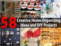 a collage of photos with the words creative home organizing ideas and diy projects