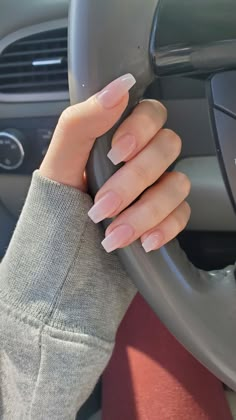 Long Nails Coffin Natural, Natural Nail Looks Acrylic, Natural Acrylic Nails For School, Light Natural Nail Color, Classic Work Nails, Short Nails Acrylic Natural Color, Long Acrylic Natural Nails, Natural Nails For Prom, Cute Natural Looking Acrylic Nails