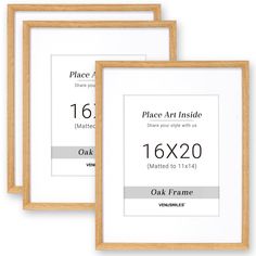 three wooden frames displaying the size and measurements of each frame