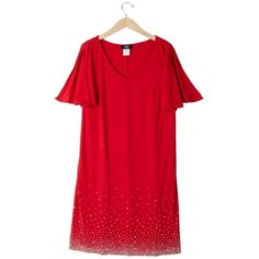 MSK's cold shoulder embellished hem dress is the perfect dress to feel fun and flirty. Machine Washable. Size: 3X.  Color: Red.  Gender: female.  Age Group: adult. Wrap Dress Short, Asymmetrical Hem Dress, Loose Dress, Knit Fashion, Women Trends, Hem Dress, Asymmetrical Dress, Dance Dresses, Hoodie Dress