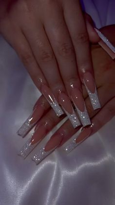 Long Nail Art, Long Acrylic Nail Designs, White Acrylic Nails, Shine Nails, French Tip Acrylic Nails, Long Acrylic Nails Coffin, Acrylic Nails Coffin Pink, Long Square Acrylic Nails, Nails Polish