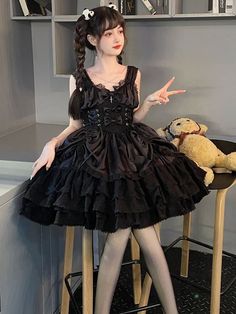 https://www.soufflesong.com/index.php?route=product/product&search=Cross+Medal+Gothic+JSK&product_id=2477&search=Cross+Medal+Gothic+JSK #Soufflesong#New Arrivals#Update#Cross Medal Gothic JSK Cross Medal, Gothic Dress, Cute Aesthetic, Lolita Dress, Skirt Length, Dresses, Clothes, Kawaii