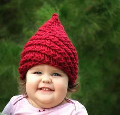 Red Gnome Hat Gnome Hat Elf Hat Red Pointy Hat Knit by CreatiKnit, $30.00 Gnome Hat Pattern, Scarves Ideas, Infant Hats, Knit Baby Hat, Cable Hat, Gnome Hat, Knitting Baby, Hat Knit, Elf Hat