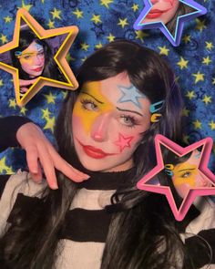 recent looks :P Star Ideas Drawing, Art Face Painting, Cool Face Paint Ideas Halloween, Makeup Paint, Painting Face Ideas, Photo Id Makeup, Cute Face Painting Ideas, References Photos, Makeup Reference