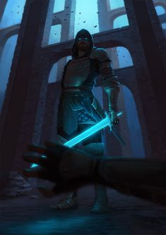 a person holding two swords in their hands