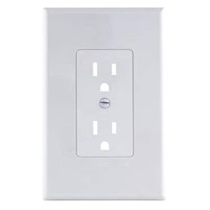 an electrical outlet with two white outlets