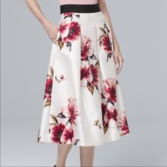 Skirt In Excellent Condition. Please See Pics Midi Skirts Style, Skirts Floral, Full Midi Skirt, Reversible Dress, Printed Midi Skirt, Tailored Dress, Satin Skirt, Dress Purchase, White Skirts