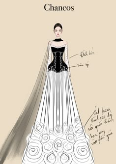 a drawing of a woman in a wedding dress with the words chancos on it