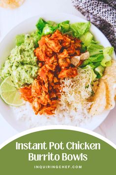 instant pot chicken burrito bowls on a white plate