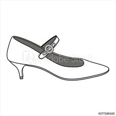 a drawing of a women's shoe with a ribbon on the heel and an ornament