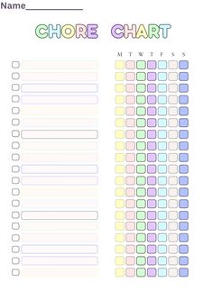 the printable chore chart is shown in two different colors