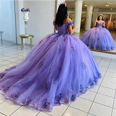 Purple Quinceanera Dresses Off The Shoulder Ball Gown 3D Floral Sweet 16 Dresses | eBay Purple Ball Gown, Dress Stores, Sweet 16 Dress, 16 Dress, Quinceanera Dresses, Quinceanera, Sweet 16, Ball Gown, Purple