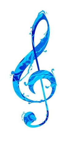 a blue treble with water splashing on it's side and the word music written