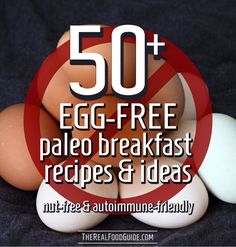 eggs in a red circle with the words 50 free egg - free paleo breakfast recipes and ideas