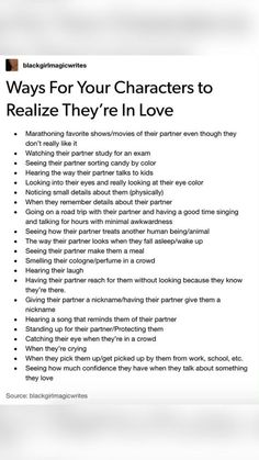 an advertisement with the words, ways for your characters to realizing they're in love