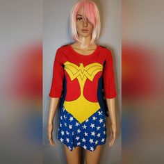 Wonder Woman Nightgown With Removable Cape Size S, Washed But Never Worn Red Cotton Nightgown For Sleepover, Red Cotton Nightgown For Pajama Party, Red Stretch Sleepwear For Pajama Party, Stretch Multicolor Sleepwear For Sleepover, Fitted Multicolor Sleepwear For Sleepover, Red Sleepwear For Overnight, Women's Nightgowns, Night Gown, Women's Intimates