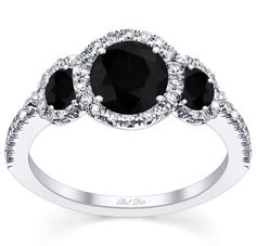 Three stone black diamond engagement ring with white diamond halo Three Stone Halo Engagement Ring, Three Stone Engagement Rings Halo, Triple Diamond Ring, Three Diamond Engagement Ring, Black Diamond Engagement Ring Halo, Black Diamond Engagement Rings, Nice Night, Black Diamond Jewelry, Black Diamond Engagement