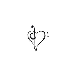 a music note in the shape of a heart on a white background with black ink