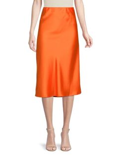 Satin Midi Skirt Elegant Midi Skirt, Satin Midi Skirt, Color Orange, Casual Skirts, Dress Skirt, Midi Skirt, Made In Usa, Comfort Fit, On Sale