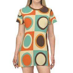 Women's Retro T-shirt Dress Vintage Geometric Pattern - Etsy Spring Retro Dresses For Retro-themed Events, Retro Dresses For Spring Retro-themed Events, Geometric Pattern Mini Dress For Summer, Summer Mini Dress With Geometric Pattern, Fitted Retro Mini Dress, Retro Fitted Mini Dress, Fitted Mini Dress With Retro Print In 70s Style, Fitted Mini Dress With Retro Print, 70s Inspired, Mod Style Retro Print Mini Dress