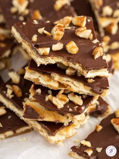 chocolate and nuts are stacked on top of each other