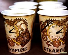 Steampunk Party Cup Holders Print At Home by FrolicParties on Etsy Steampunk Candle, Cupcake Factory, Steampunk Book, 24th Birthday