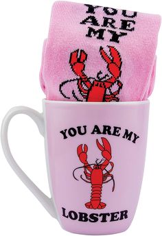 two coffee cups with lobsters on them and the words you are my lobster printed on them