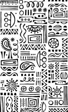 an abstract pattern made up of different shapes and sizes, all in black and white