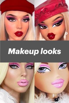 MAKEUP LOOKS Bratz Inspired Makeup Pink, Make Up Bratz, Bratz Doll Makeup Look, Bratz Makeup Inspired, Bratz Themed Party, I'm Complicated, Halloween Bratz, Fantasy Makeup Looks, Bratz Costume