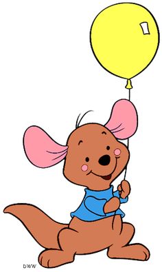 a cartoon mouse flying with a balloon