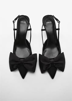 Bow-heeled shoes - Women | Mango USA Bridesmaid Shoes Flat, Shoes With Bows, Graduation Heels, Dr Shoes, Black Kitten Heels, Vintage Heels, Bow Heels, Shoe Inspo, Everyday Shoes