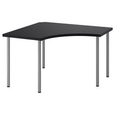 a black table with silver legs on a white background