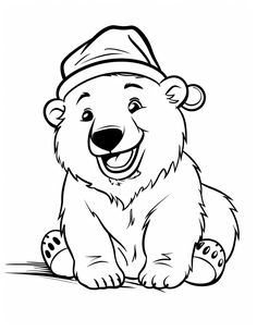 a black and white drawing of a bear wearing a hat