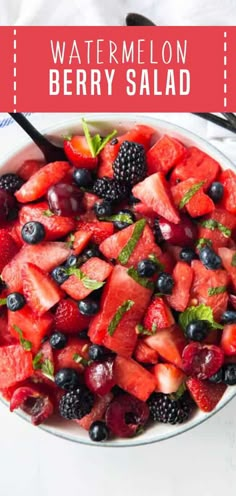 watermelon berry salad in a bowl with berries and mint