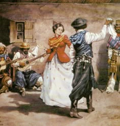 a painting of a man and woman dancing in front of a group of other people