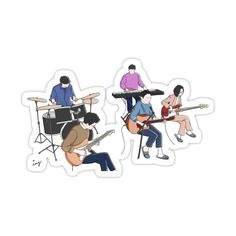 three people playing guitars and drums sticker