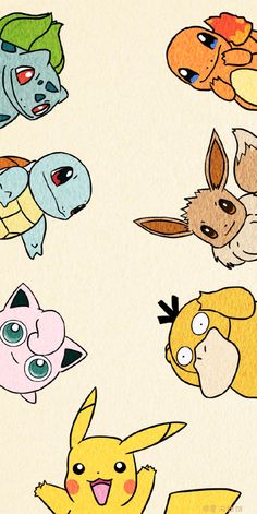 the pokemon characters are all different colors and sizes