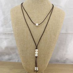 Pearl Necklace Long, Long Leather Necklace, Necklace Leather, Cord Jewelry, Y Necklace, Dangle Necklaces